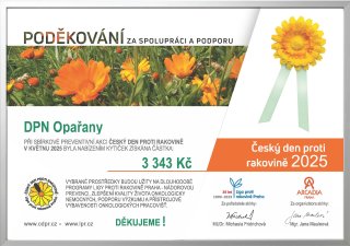 Získali jsme děkovný certifikát od Ligy proti rakovině (září 2025)