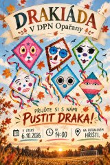 Plakát s pozvánkou na akci Drakiáda v DPN Opařany